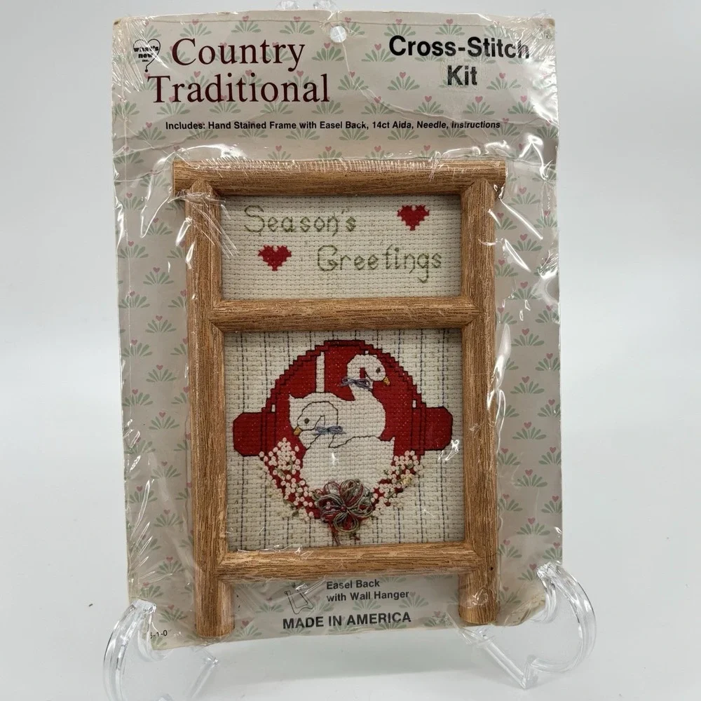 Country Traditional SEASON'S GREETINGS Cross Stitch Goose Country Cottage Core